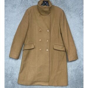 Calvin Klein Trench Coat Women's Sz 14 Camel Wool Blend Double Breasted Overcoat